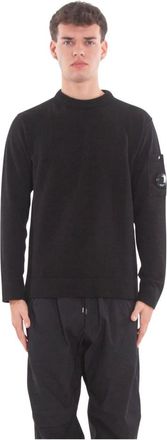 C.P. Company Soft Stretch Cotton Lens Sweater - Heren - Ronde hals truien - Zwart - M - Katoen - Truien & Vesten