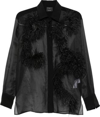 Antonelli Shirt met verenrand - Dames - Overhemden - Zwart - L - Overhemden