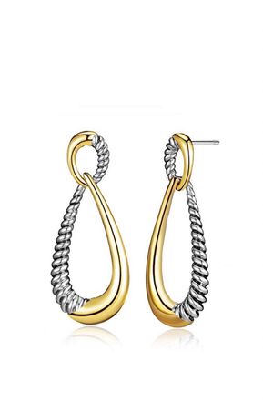 Liv Oliver 18k Gold Two Tone Textured Drop Earrings