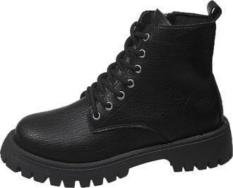 Generic Womens Ankle Boots Grained Leather Combat Boot Lace Up Biker Boots Platform Sole Riding Booties Ladies Waterproof Calf Boot with Side Zipper Booties F