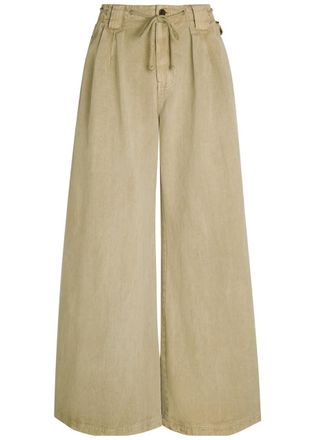 Free People Julien Wide-leg Cotton-twill Chino Trousers - Khaki - L (UK16-UK18 / L)