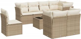 vidaXL Set De Sof&aacute;s De Jard&iacute;n 9 Pzas Con Cojines Rat&aacute;n Sint&eacute;tico Beige Vidaxl