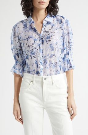 Cinq &agrave; Sept Fiona Floral Button-Up Top in Navy Multi at Nordstrom, Size Xx-Small