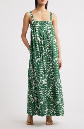 Du Paradis Mimosa Sun Leaf Print Cotton Maxi Dress in Green Leaf Print at Nordstrom Rack, Size Medium