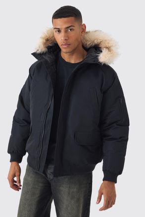 Boohooman Mens Hooded Parka With Removeable Faux Fur Trim In Black - Size X-Large