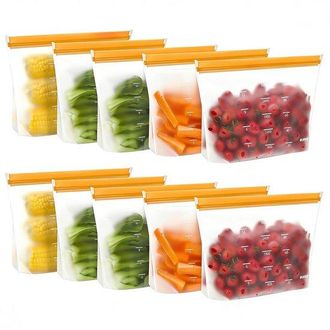 OEM Paquete De 10 Bolsas Reutilizables Para Congelar, Con Cierre De Cremallera, Ideales Para Guardar Alimentos En La Cocina, Color Naranja