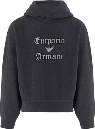 Emporio Armani Hoodie van French terry jersey met logo-borduurwerk met zachte touch - Heren - Hoodies - Grijs - M - Katoen - Hoodies & sweatvesten