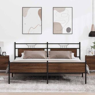 vidaXL Vidaxl - Estructura De Cama Sin Colch&oacute;n Metal Roble Marr&oacute;n 193x203 Cm