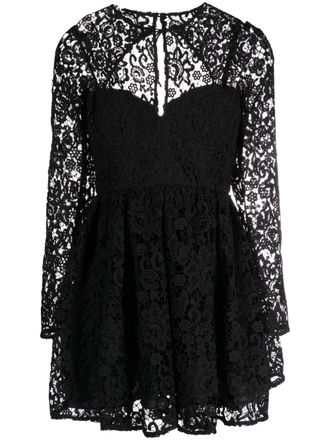 Self Portrait lace tie-neck minidress - Black