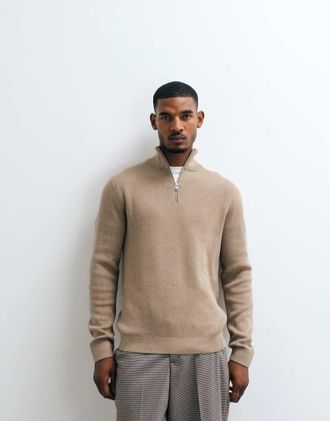 Jack & Jones Premium maglione in maglia con zip a 1/4 beige-Neutro