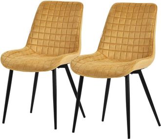 ML Design 2x Sillas De Comedor Amarillo Mostaza Con Respaldo, Asiento Terciopelo Acolchado Tapizado De Terciopelo Con Patas De Metal Sill&oacute;n De Dise&ntilde;o Moderno Pa