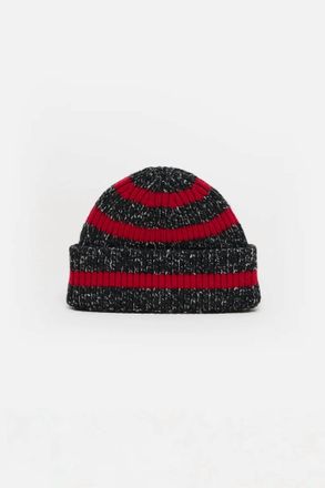 Closed Unisex Wool Blend Beanie In Charcoal & Red Stripe