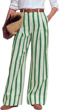 Boden Pimlico Stripe LInen & Cotton Pants in Ivory/fresh Green Stripe at Nordstrom, Size 12