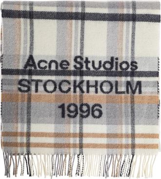 Acne Studios Check logo sjaal - Breed - unisex - Wintersjaals - Grijs - ONE Size - Wol - Accessoires