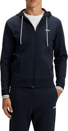 BOSS FZ Zone Cotton Blend Zip Hoodie in Dark Blue at Nordstrom, Size Xx-Large