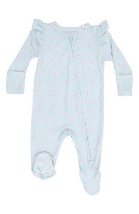 Angel Dear Tiny Stripe Ruffle Footie Jumpsuit in Blue at Nordstrom, Size Newborn