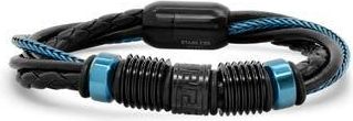 HMY Jewelry Mens IP Stainless Steel Braided Leather Bracelet in Black /Blue at Nordstrom Rack