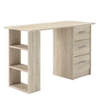 Home Heavenly Mesa de escritorio con 3 cajones y 3 estantes en color beige