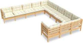 vidaXL Muebles De Jard&iacute;n 11 Piezas Y Cojines Madera De Pino Crema Vidaxl
