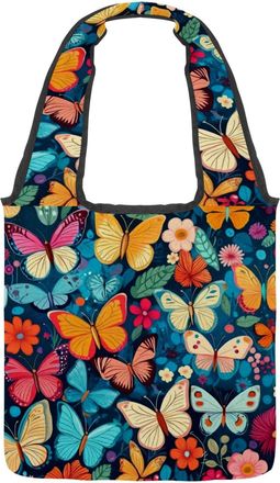 Generic Aesthetic Colorful Butterflies Reversible Canvas Shoulder Tote - Double-Sided Print, 12oz Cotton, 27cm Drop, Fold-Flat Bag for Travel, Shopping, Stree