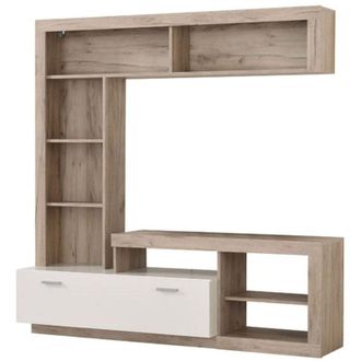 Dmora Parete Attrezzata Moggio, Mobile Soggiorno 7 Ripiani, 10 Vani, Unanta, 170.5x41.5x170.5h cm Marrone Rovere Grigio