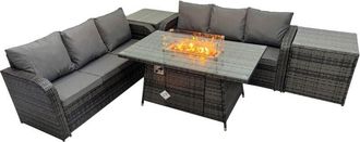 Fimous Garden Outdoor Rattan Furniture Set Rattan 3 Seater Sofa with 2 Side Table Dark Grey Mixed - Fimous