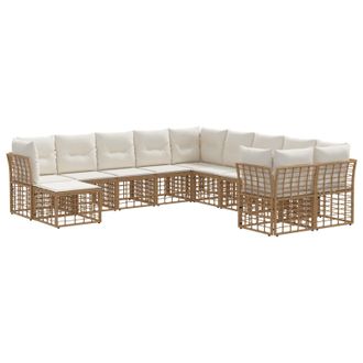 vidaXL Conjunto De Sof&aacute;s De Exterior 11 Pcs Natural Y Crema Poli&eacute;ster Vidaxl