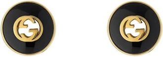 Gucci Interlocking 18Ct Yellow Gold Black Onyx Stud Earrings - Ybd786554001