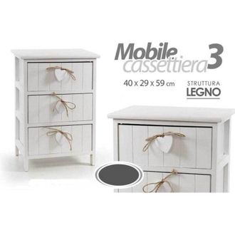 Trade Shop Trade Shop Traesio - Cassettiera 3 Cassetti H59x40x29cm Legno Comodino Bianco Cuore Arredamento Casa