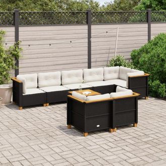 vidaXL Set De Sof&aacute;s De Jard&iacute;n 8 Piezas Y Cojines Rat&aacute;n Sint&eacute;tico Negro Vidaxl
