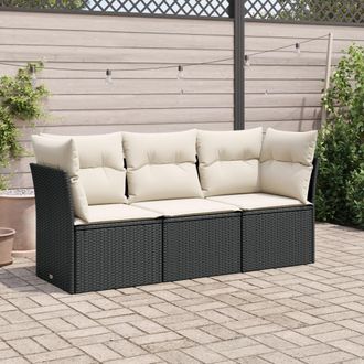 vidaXL Set De Sof&aacute;s De Jard&iacute;n Con Cojines 3 Pzas Rat&aacute;n Sint&eacute;tico Negro Vidaxl