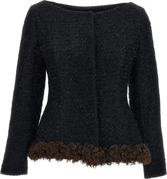 Simone Rocha Round Sculpt Faux Fur Detail Bustle Jacket - Dames - Zomerjassen - Zwart - XS - Tweed - Jassen
