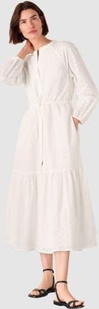 Whistles Long Sleeve Broderie Midi Dress in White at Nordstrom, Size 12