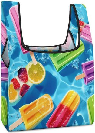 Generic Colorful Popsicles Reusable Shopping Bags Lightweight Foldable Grocery Bag Polyester Washable Tote Bag