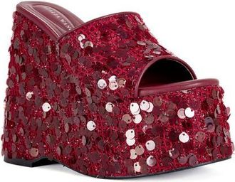 Azalea Wang Betsey Sequin Platform Wedge Sandal in Red at Nordstrom, Size 6.5