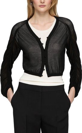 Lafayette 148 New York Ruched Cropped V-Neck Cardigan