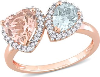 Mimi & Max 1 3/4ct TGW Morganite Aquamarine 1/5ct TW Diamond Ring 14k Rose Gold