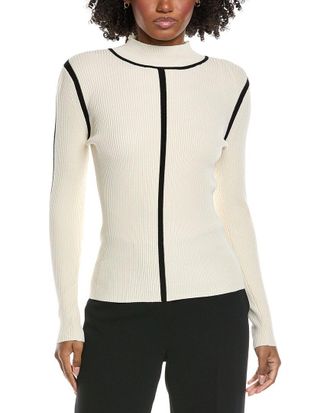 Elie Tahari Mock Neck Novelty Contrast Sweater