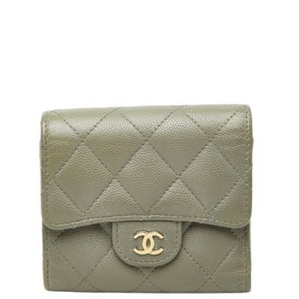 Chanel Gray Grained Calfskin Wallet (Tri-Fold) (Pre-Owned)