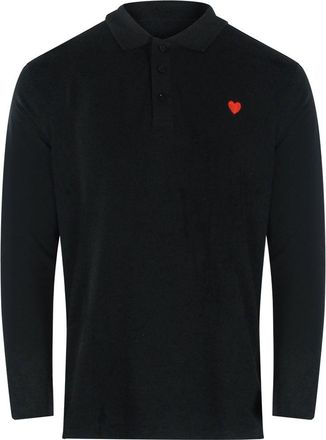 Moschino Mens Love Small Heart Logo Long Sleeve Black Polo Shirt Cotton - Size X-Large
