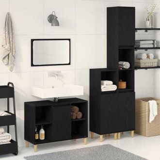 vidaXL Vidaxl - Juego De Muebles De Ba&ntilde;o Con Puerta 3 Pcs Negro 60 X 30 X 60 Cm