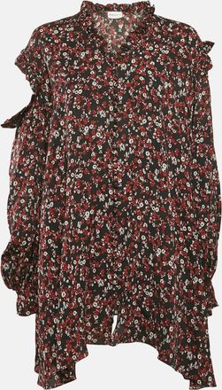 Magda Butrym Black Floral Print Silk Cold-Shoulder Single Sleeve Mini Dress