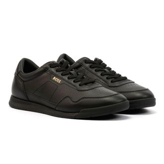 HUGO BOSS Titanium Leather Mens Black Trainers - Size UK 10