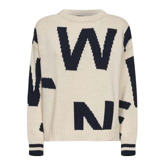 Max Mara Round-neck Knitwear, female, Blue, Size: XS Wkdcelebre Patterned Crew Neck