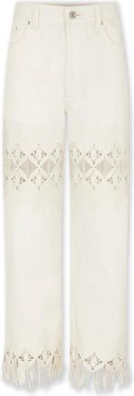 Paco Rabanne Denim broek met geometrische borduurdetails - Dames - Regular Fit Jeans - Wit - W25 - Denim - Jeans