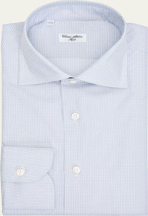 Cesare Attolini Mens Micro-Plaid Cotton Dress Shirt