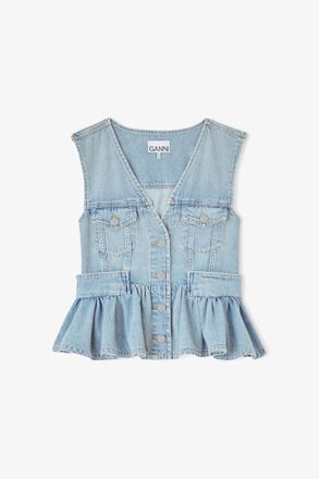 Ganni Blue Vest in Lightweight Denim - Size 10/12 Organic Cotton