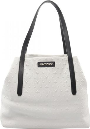 Jimmy Choo London Black White Leather Handbag Tote Bag (Pre-Owned)