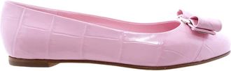 Ferragamo Ferragamo Varina Croco Bow Ballerina Flats In Bubble Gum