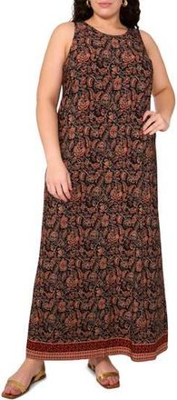 Vince Camuto Floral Border Print Sleeveless Maxi Dress in Russet Brown at Nordstrom Rack, Size 2X